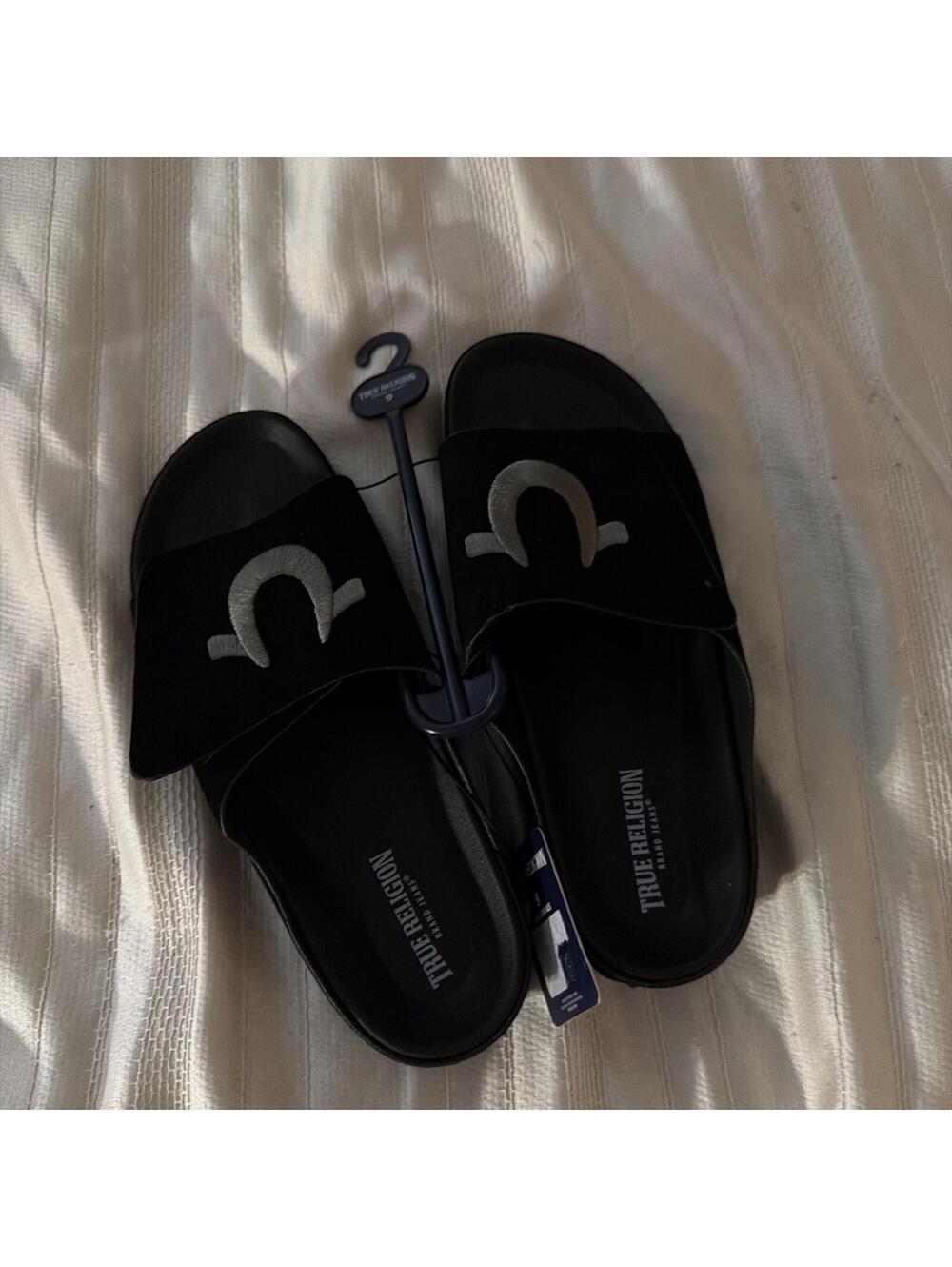 True Religion Men's TR-Biggy-PBS Black Logo Sandals adjustable  top strap Size 9